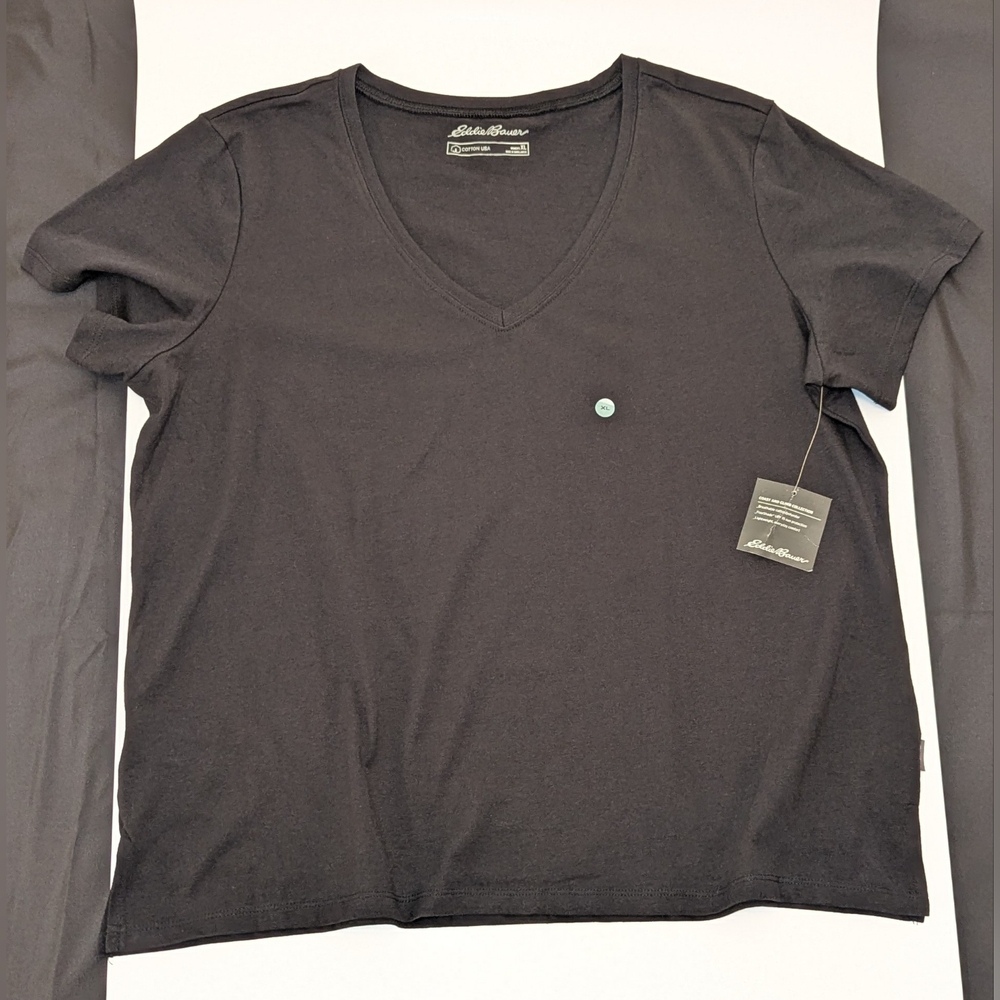 Eddie Bauer Black Coast and Climb Lightweight V-Neck T-Shirt Sz XL UPF 15 NWT - Picture 7 of 11